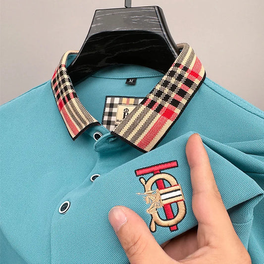 2025 Summer High end Ice Silk Polo Shirt Breathable Short sleeve Men's Trendy Brand Personalized Jacquard Casual lapel T-shirt