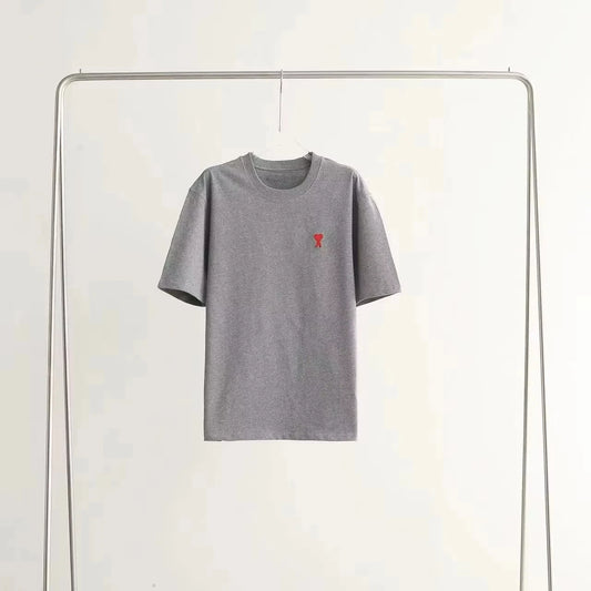 2025 Tide Brand Summer Men's and Women's T-shirts Pure Cotton Red Heart Loose Round Neck Couple Casual Short Sleeves