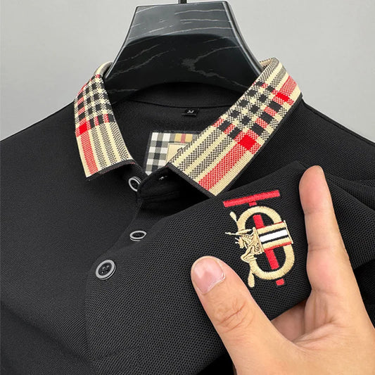 2025 Summer High end Ice Silk Polo Shirt Breathable Short sleeve Men's Trendy Brand Personalized Jacquard Casual lapel T-shirt