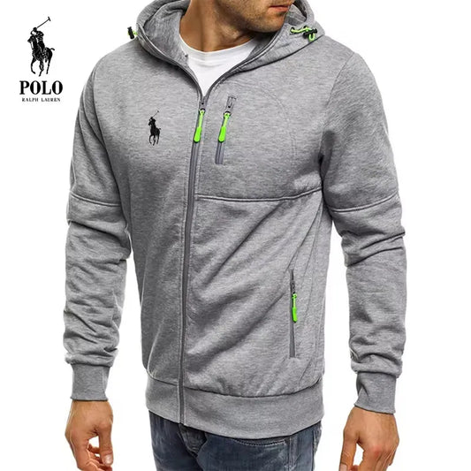 2025 New Men's Polo Ralph Lauren Jacket, Long-sleeved, Autumn and Winter Fashion, Sporty and Casual, Zippered Hooded Men's Sweat