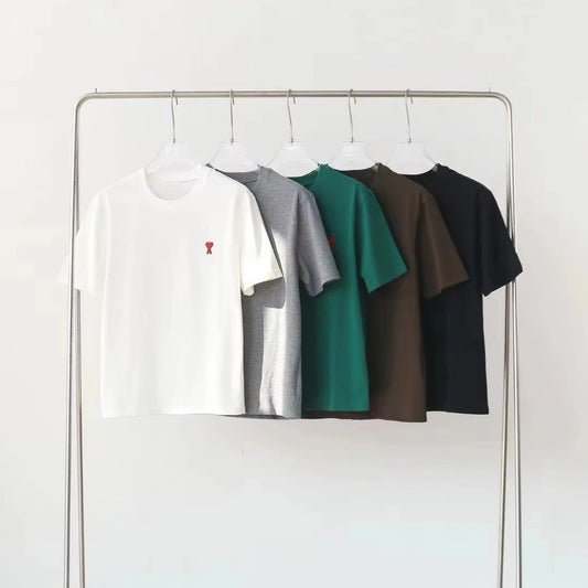 2025 Tide Brand Summer Men's and Women's T-shirts Pure Cotton Red Heart Loose Round Neck Couple Casual Short Sleeves